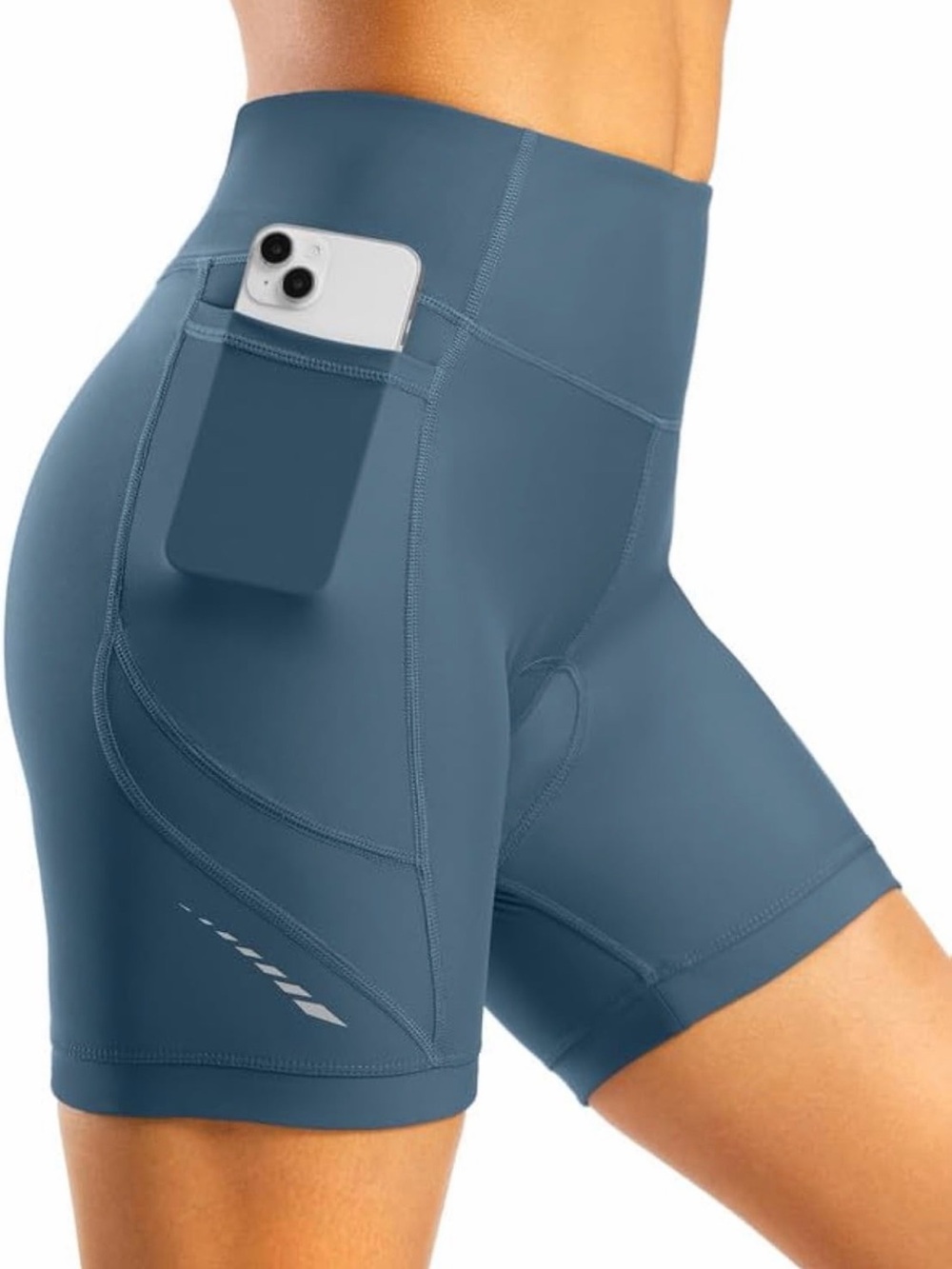 High-Rise Blue Women’s Bike Shorts with Side Phone Pocket